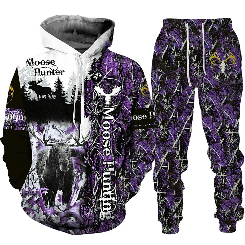 Man Woman Casual Hoodie+Pants 2pcs Animal Deer 3D Print Tracksuit Set Fashion Camo Streetwear Pullover Clothes High-quality New