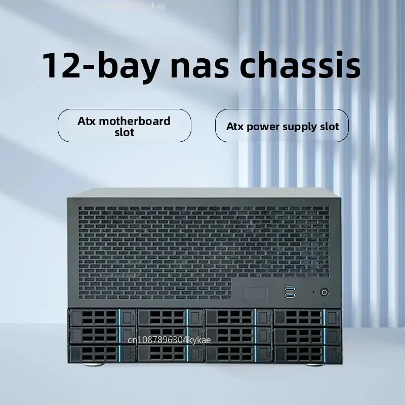 12-Bay Rackmount NAS Case, Full-Height 8-Slot Expansion, ATX Motherboard and PSU, Home AIO Server