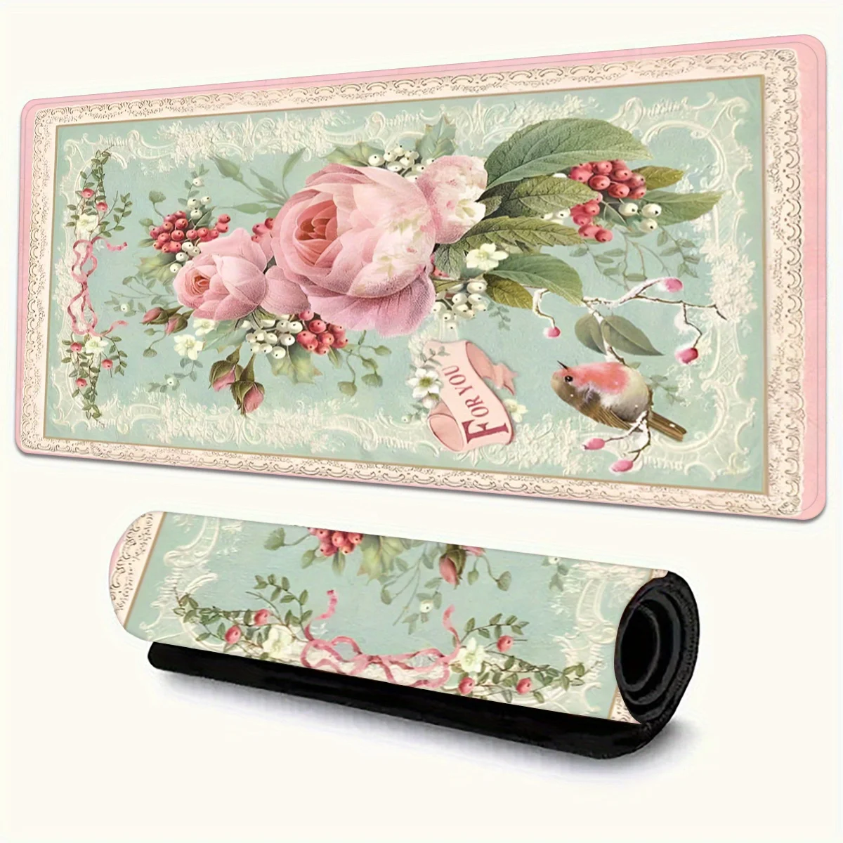 

Pink rose-patterned mouse pad made of rubber, anti-slip and washable, high-quality computer game accessory