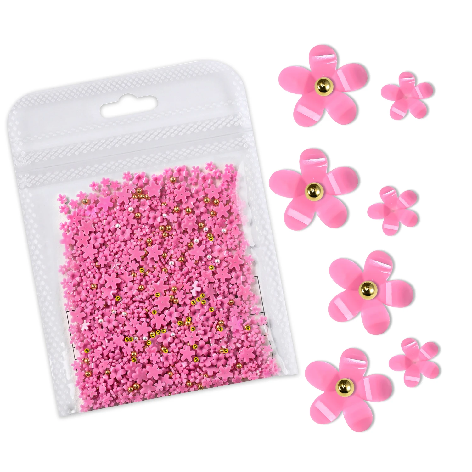 1bag/500pcs 3D Pink Cherry Blossom Petal Nail Charms Gold & White Pearls Caviar Beads Nail Rhinestones Resin Flower Nail Supplie - view 5