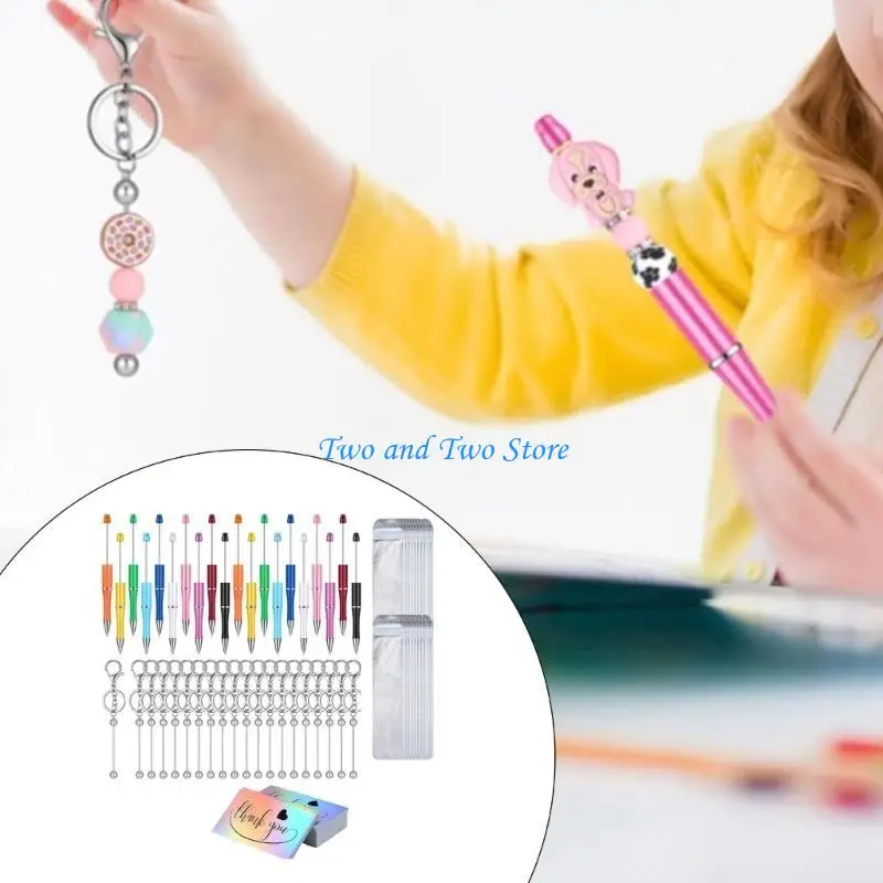 

HX6F 80pcs Ballpoint Pen Set with Bag Colorful Lobster Clasps Keychain Writing Instruments Accessories Handmade Gift for Kids