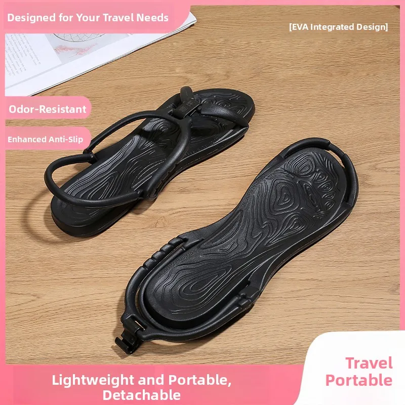 Portable Travel Couple Sandals Beach Anti-slip Deodorant Men's Flip Flops Stack One Word EVA Material Quick Dry Outdoor Shoes