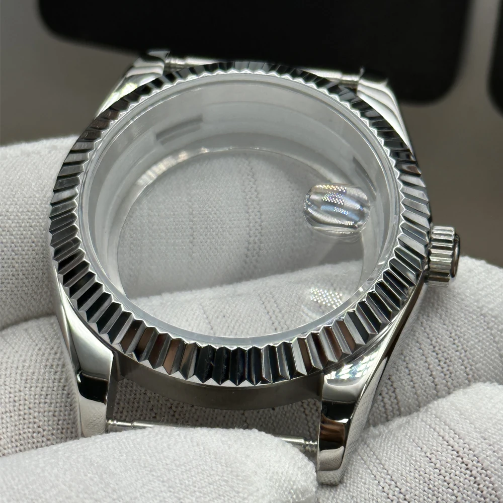 Watch Silver Case 41mm Sapphire Glass Magnifying Glass Date Window Modified Replacement Parts For NH34 NH35 NH36 Movement