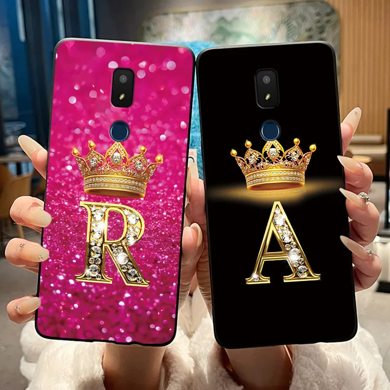 Étui Crown Letter pour Cricket Icon 3/Cricket Splendor/AT&T Motivate 2/AT&T Motivate 3, coque souple noire résistante aux chocs pour couple