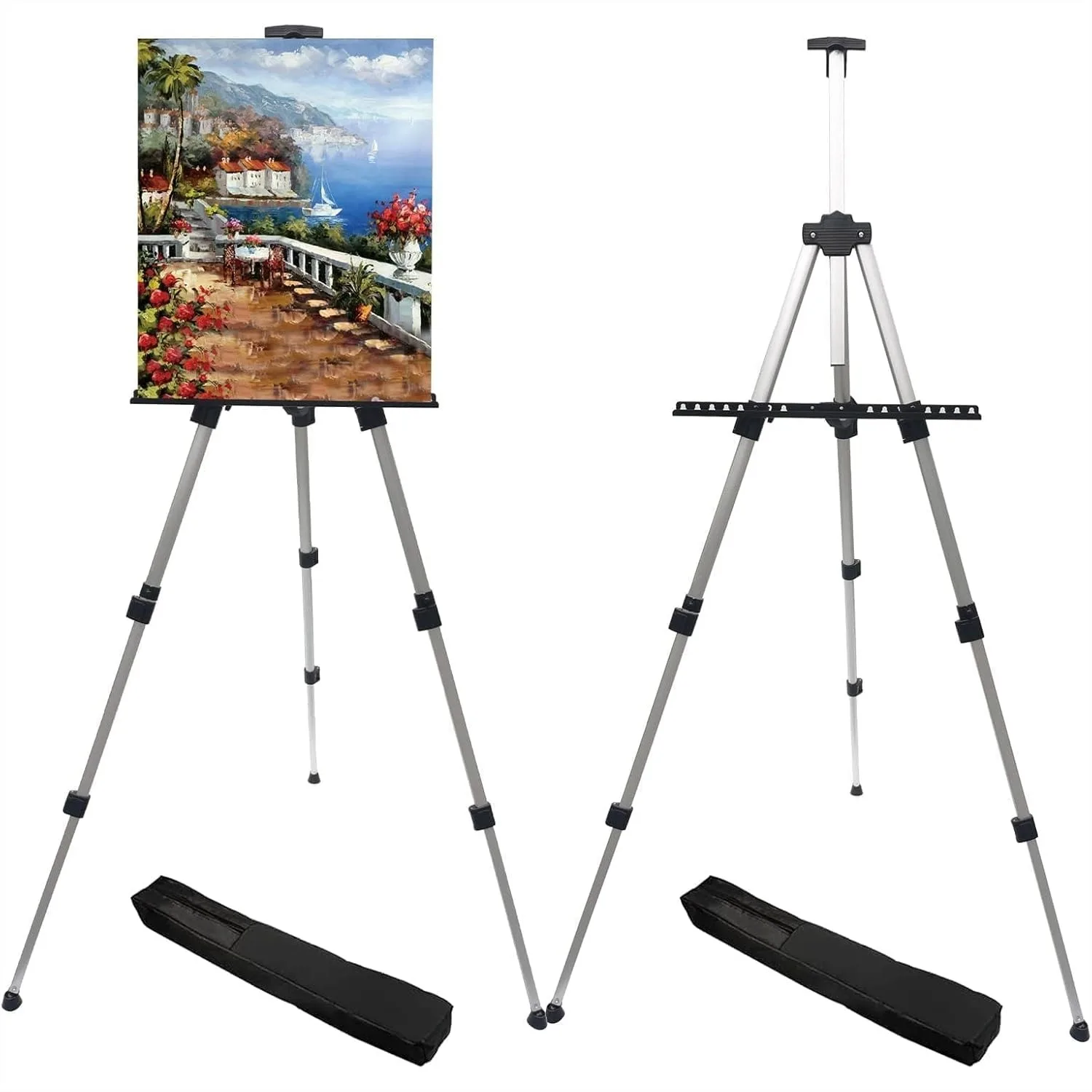 

Art Painting Easel Stand, Aluminum Tripod Adjustable Easels for Painter Canvases 17-66 Inch with Carry Bag, 2-Pack