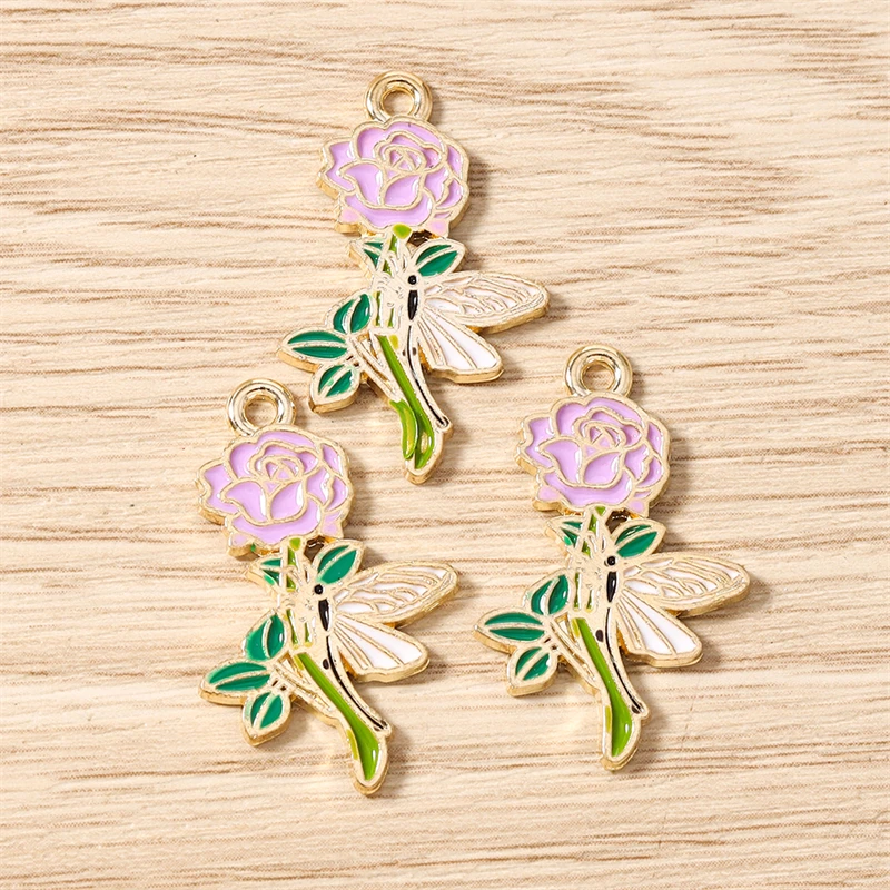 10 Stück 18x28mm Niedliche Emaille-Rosenblüten-Anhänger für Schmuckherstellung, Halsketten, Ohrringe, Armbänder, DIY-Bastelzubehör – Detail 7