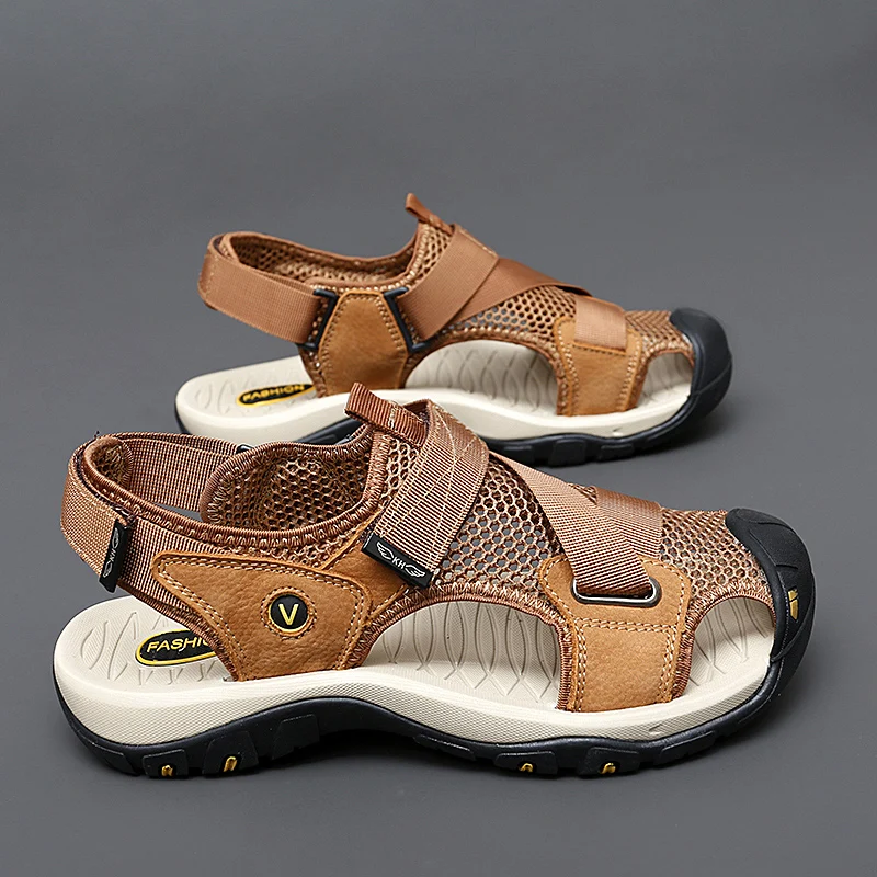 Sommer-Herrensandalen aus echtem Leder, Freizeitschuhe für Herren, Outdoor-Herrensandalen aus Leder für Herren, Strandschuhe, römische Herrenschuhe