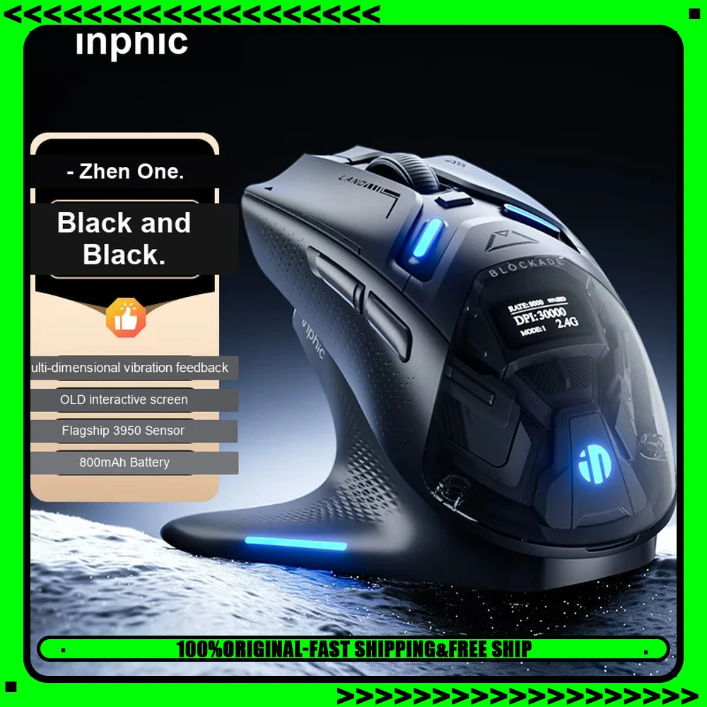 Inphic ZHEN Mouse Tri Mode Wireless PAW3950 Long Battery Life Gaming Mice OLED Display Magnetic Charging Base Office Accessories