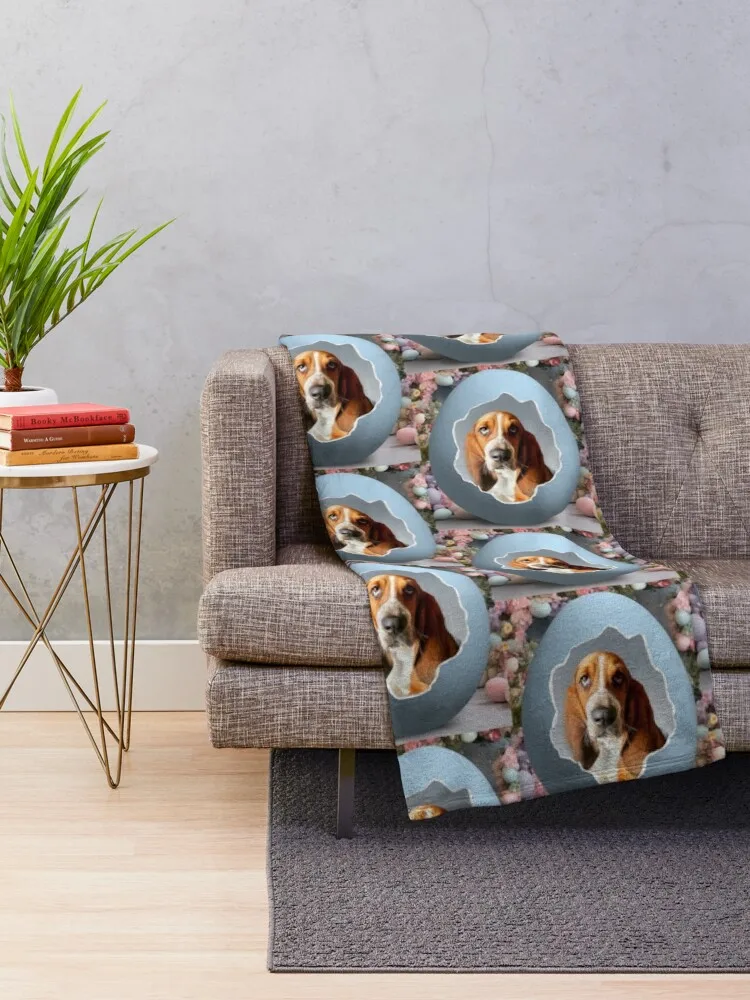 Basset Hound Easter Egg Throw Blanket For Decorative Sofa Beautifuls Blankets