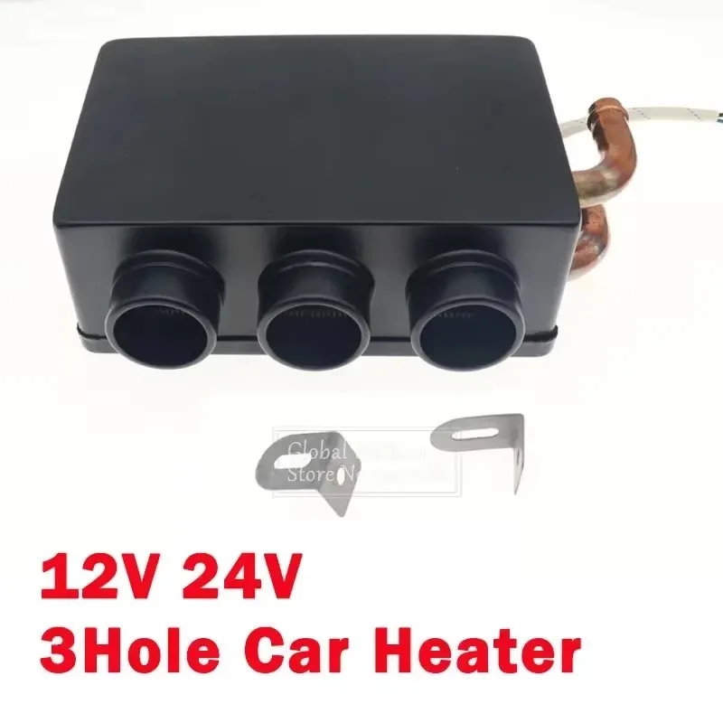 Universal 12V/24V Car Heater Winter Freestanding Copper Water Pipe Low Noise Warmer 3 Hole Defroster Demister Heating Defrosting