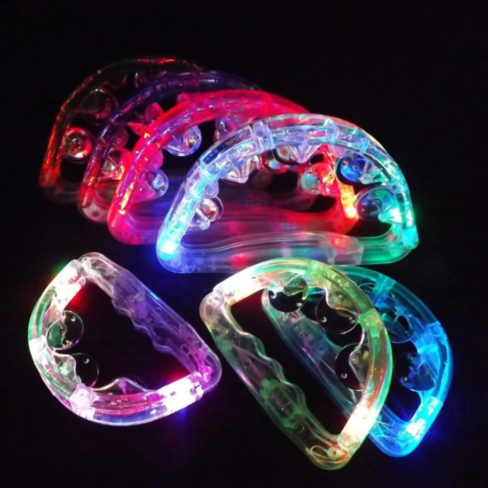 4 Pcs Tambourine Colorful Hand Bells Glowing Party Handbell Musical Instrument Kids Toys