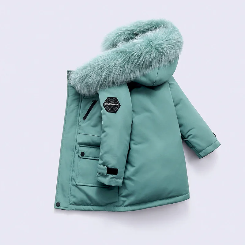 

UNITIM 2024 Winter Down Jacket For Kids Boys Fur Hooded Thick Warm Baby Boys Outerwear Coat 2-12 Years Teenage Boys Parka