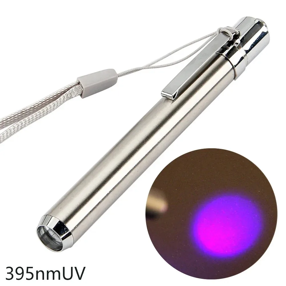 

365/395nm Stainless Steel Mini Pocket Lamp Led 365/395 UV Flashlight Torch Ultra Violet Light AAA Battery for Checker Detection