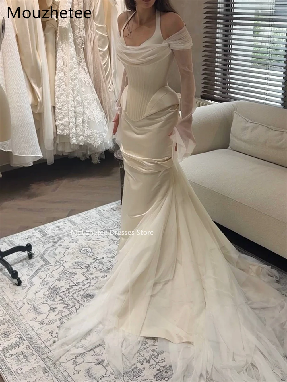 Mouzhetee Mermaid Elegant Off The Shoulder Pleat Wedding Dresses Simple Corset Brides Gown Custom Made 2026