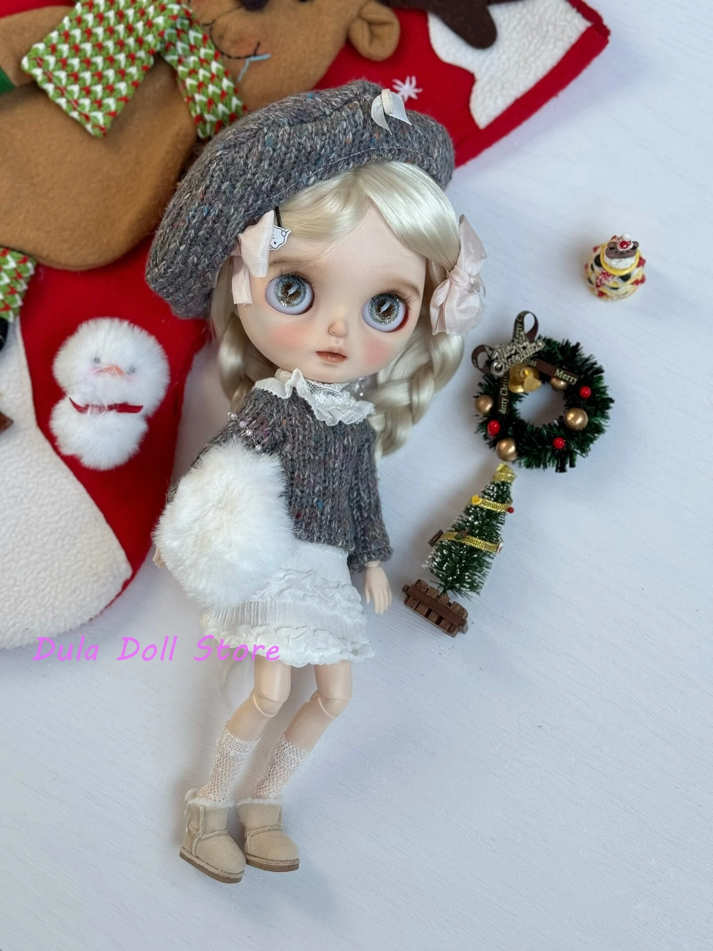 Dula Doll Clothes Costume Blythe 2025 Premium grey Fall/Winter Christmas sweater set ob24 ob22 Diandian Azone 1/6 Bjd