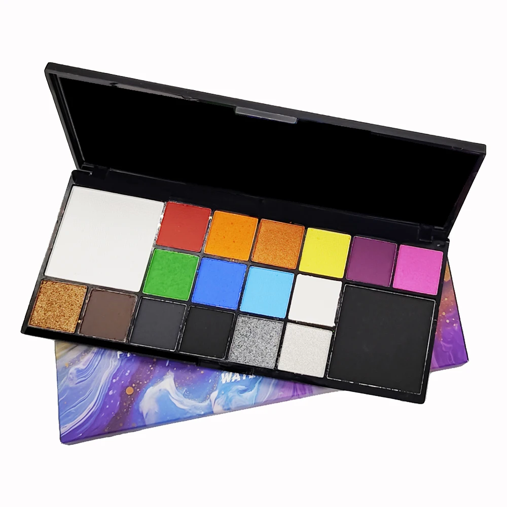 Die 18-Farben-Gesichts- und Körperbemalungspalette ist sicher und leicht zu reinigen, geeignet für Cosplay, Bühnenauftritte, Festivals, Partys