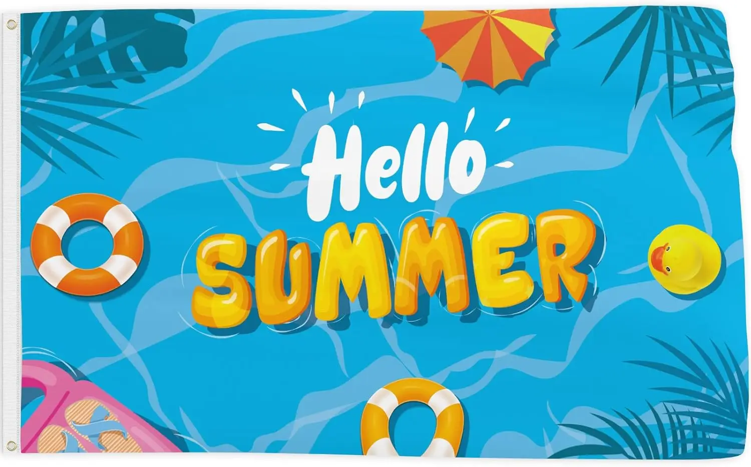 Bandera de Hola Verano, 3x5 pies, decoraciones para piscina, letrero de patio, suministros para fiestas tropicales, vacaciones, pato hawaiano, natación
