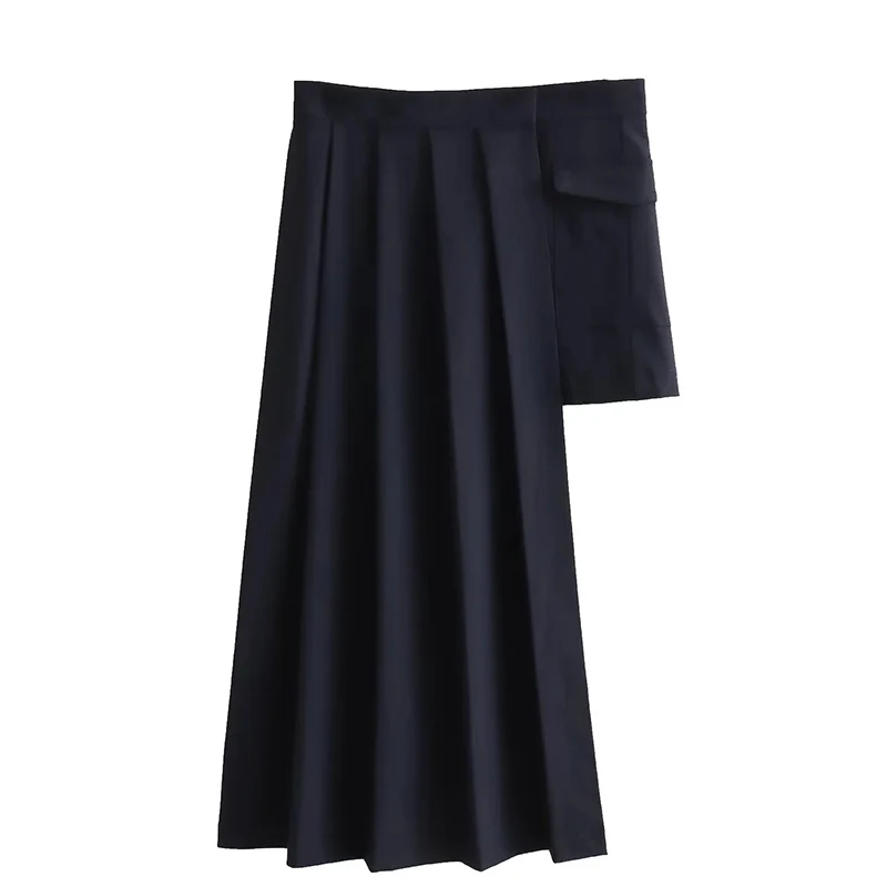 Elegant Asymmetry Pleated Skirt Simple Style Women Autumn Fashion Lady A-Line Casual Streetwear Stylish Loose Long Skirts