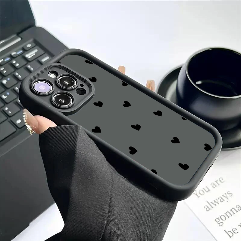 สีดำรักหัวใจ Y2K เคสโทรศัพท์สำหรับออปโป้เรียลมี C71 C75 C65 C67 C55 C53 C35 C33 C31 14 13 12 11 GT6 GT3 Narzo 50 Pro 4G 5G ฝาครอบ