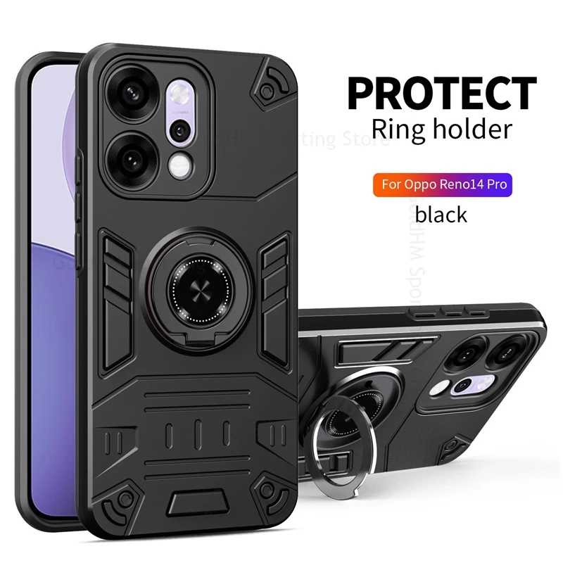 

Magnetic Finger Ring Stand Phone Case For Oppo Reno 14 Pro 5G Heavy Duty Protective Cover Realme 14FX 14 Pro Plus P3 Pro Neo 7X