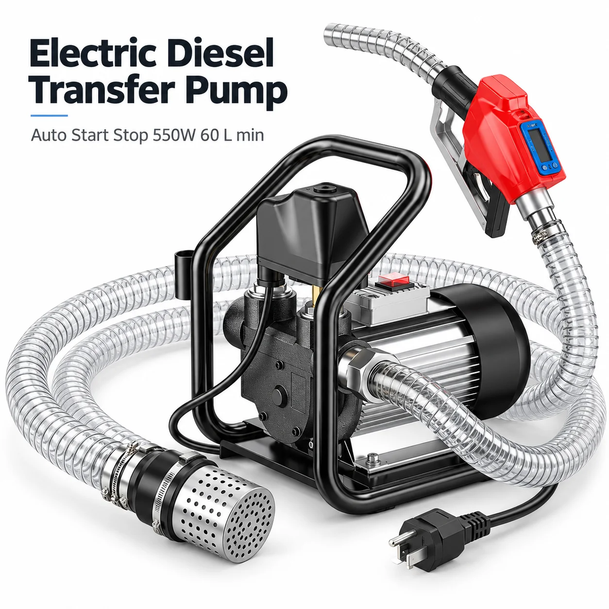 AOLIVIYAa 550W Electric Diesel Fuel Transfer Pump 60LPM Self Priming Oil Pump 12V 24V 220V Automatic Start Stop Fuel Dispenser
