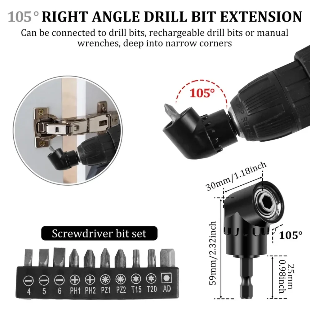 31pcs Flexible Drill Bit Extension Set,105° Right Angle Drill Attachmen,Rotatable Joint Socket 1/4 3/8 1/2 In Hex Socket Adapter