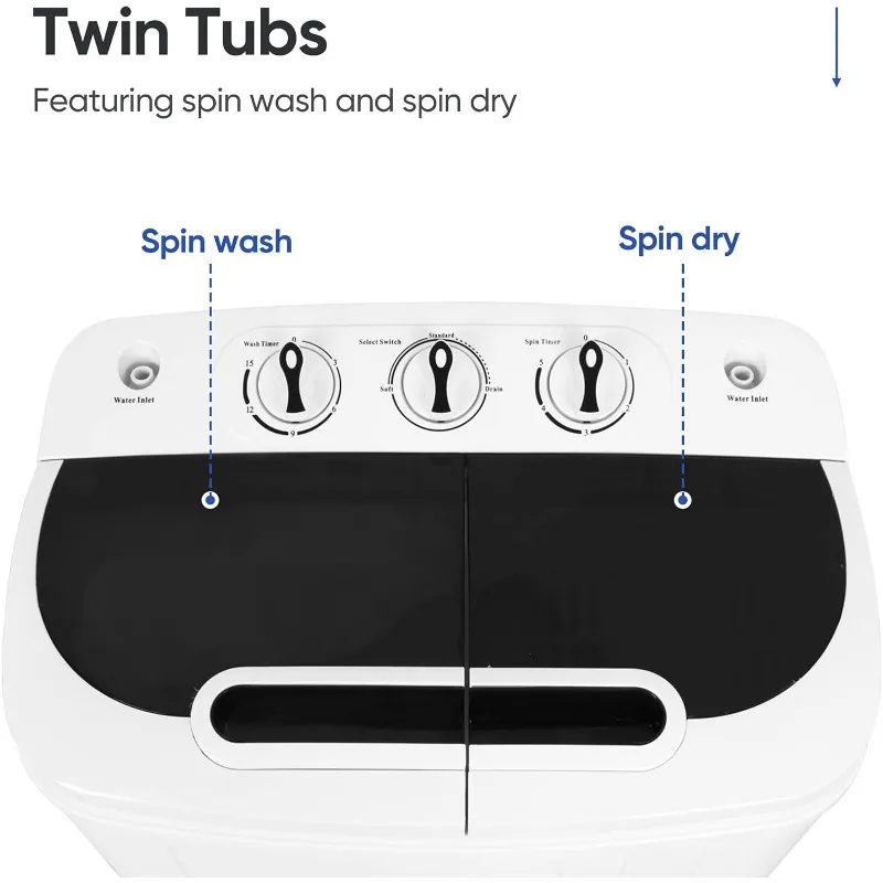 ZENY Portable Clothes Washing Machine Mini Twin Tub Washing Machine 13lbs Capacity with Spin Dryer,Compact Washer and Dryer