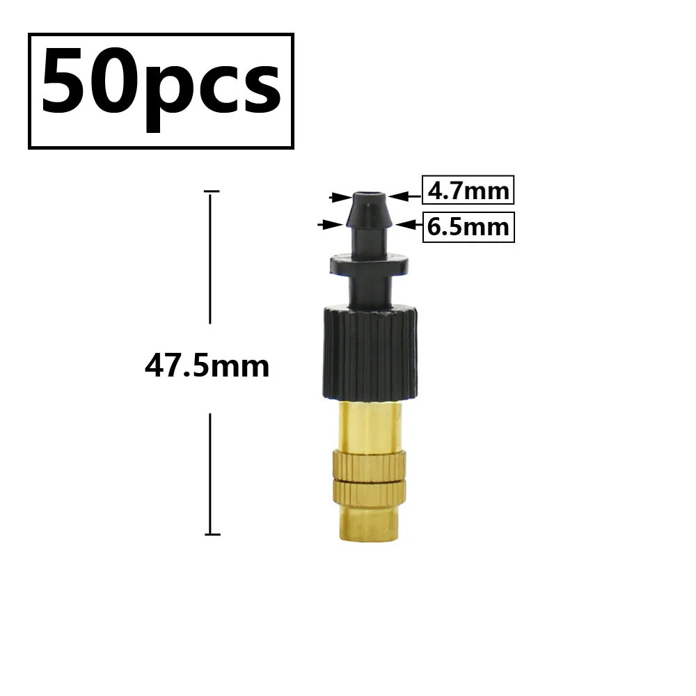 15-250 sztuk regulowana miedź dysza zamgławiająca w/ 4/7mm plastikowe złącze Tee mosiądz podlewanie nawadniania zraszacz dysza chłodząca