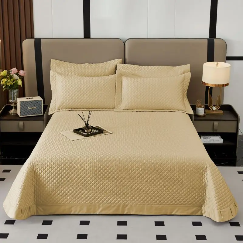 100S Cotton Quilted Bedspread Set with Pillowcases, Luxury Diamond Stitched Bed Cover, Soft Hotel Quality Bedding Set 3/5Pcs