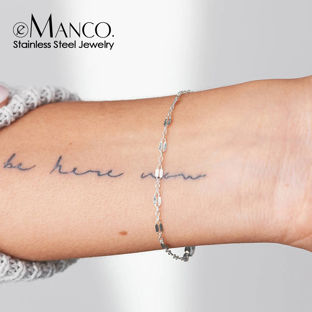 EMANCO Adjustable Lip Chain, Silver Color Stainless Steel Chain Bracelets for Women, Wholesale Jewelry, Lace Design