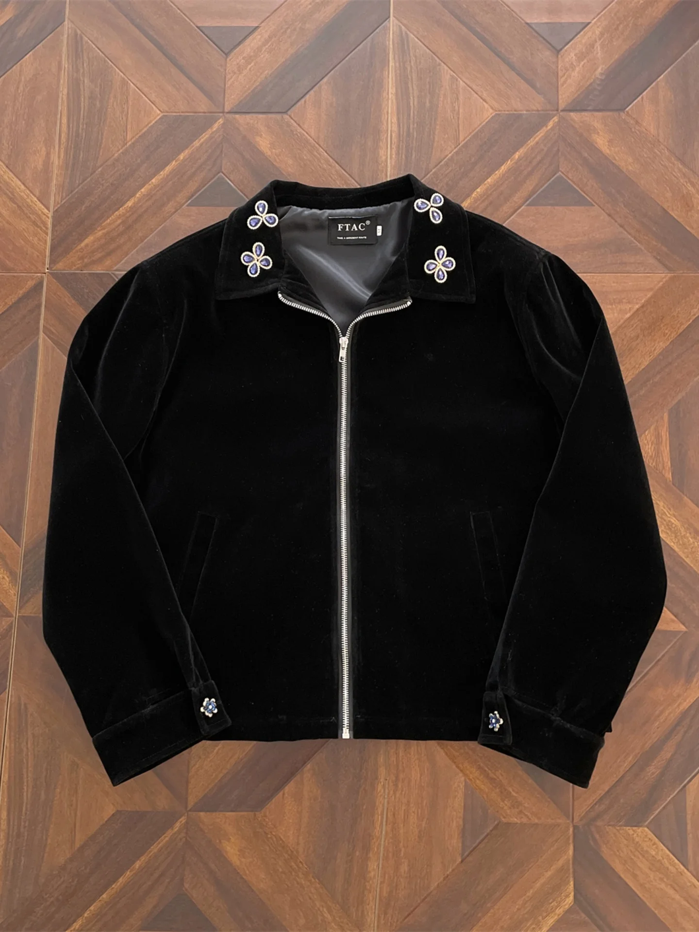 American Retro Velvet Collar Jacket Men's New Rich Old Money Style Commute Simple Versatile Shoulder Box Zipper Jacket