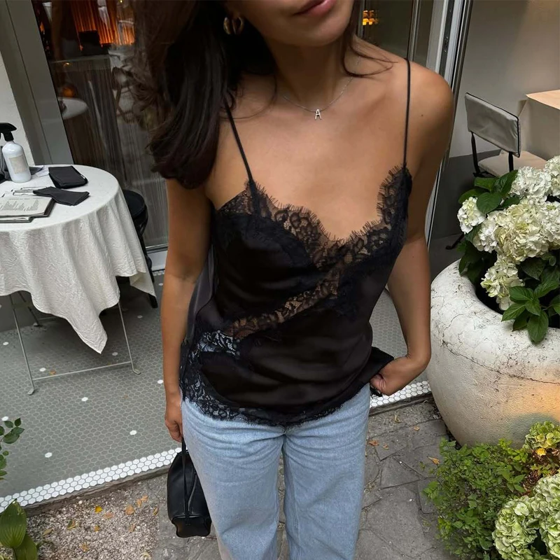 MUJER الأصفر الدانتيل أعلى امرأة غير المتماثلة بروتيل الصيف بلوزات بلا اكمام للنساء مثير عارية الذراعين أعلى الإناث الأشرطة المرأة قمم #5