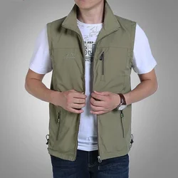Spring Summer Outdoor Casual Vest Men's Solid Color with Pockets Zipper Undershirt Mesh Lining Breathable Fishing Undershirtdrop