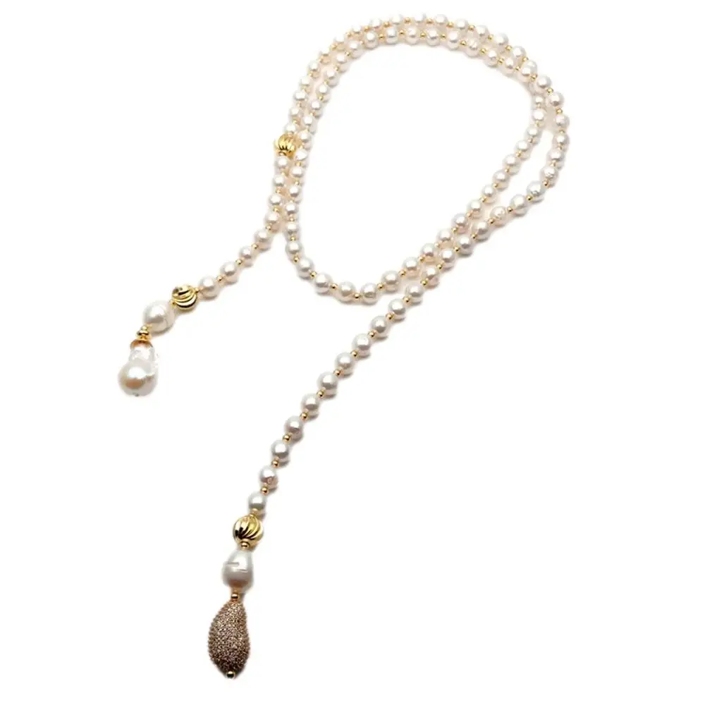 

Y.YING Freshwater Cultured White Keshi Pearl Necklace 40" Long Lariat Necklace Jewelry For Women