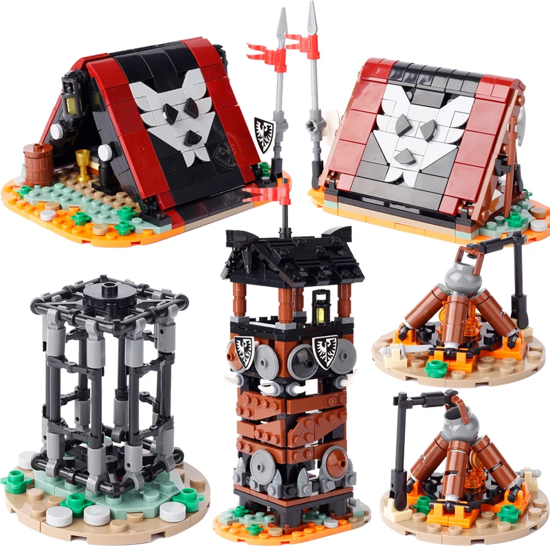 MOC Medieval Wolf Architecture Castle Building Blocks Military Knight Bandit Tent Watchtower Raft Pirates Weapons Bricks Toy Boy