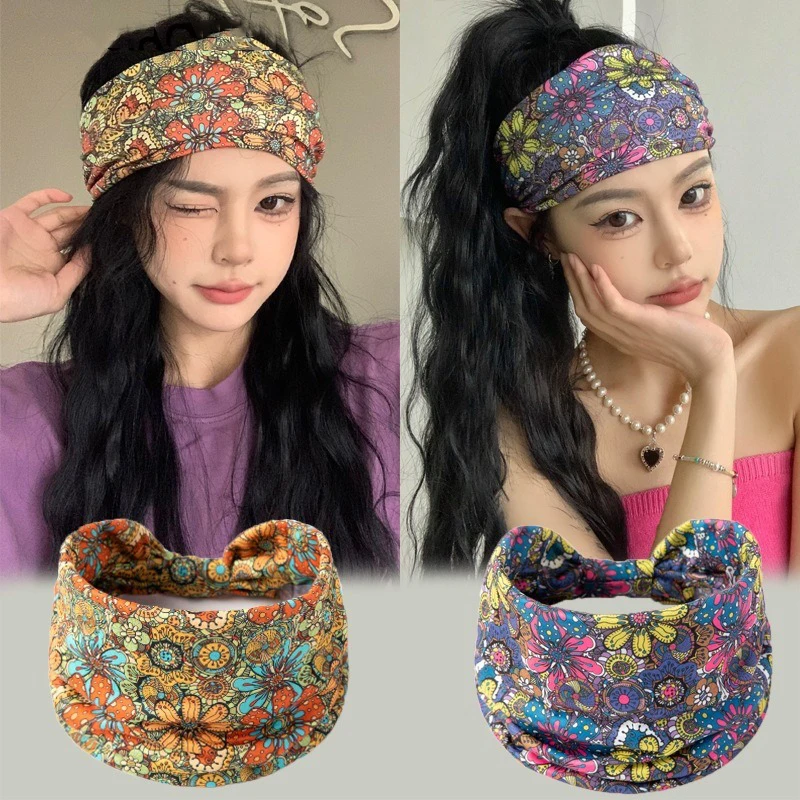 Paisley Headband Elastic Hair Band For Women Life Tree Turban Twist Wide Head Wrap Yoga Sports Fitness Makeup Boho Headwear