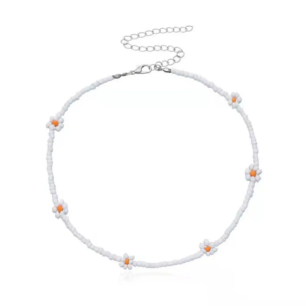 Korean Beach Lovely Daisy Jewelry Gift Short Clavicle Necklace Bohemia Choker Women Necklace Flowers Beaded Necklace