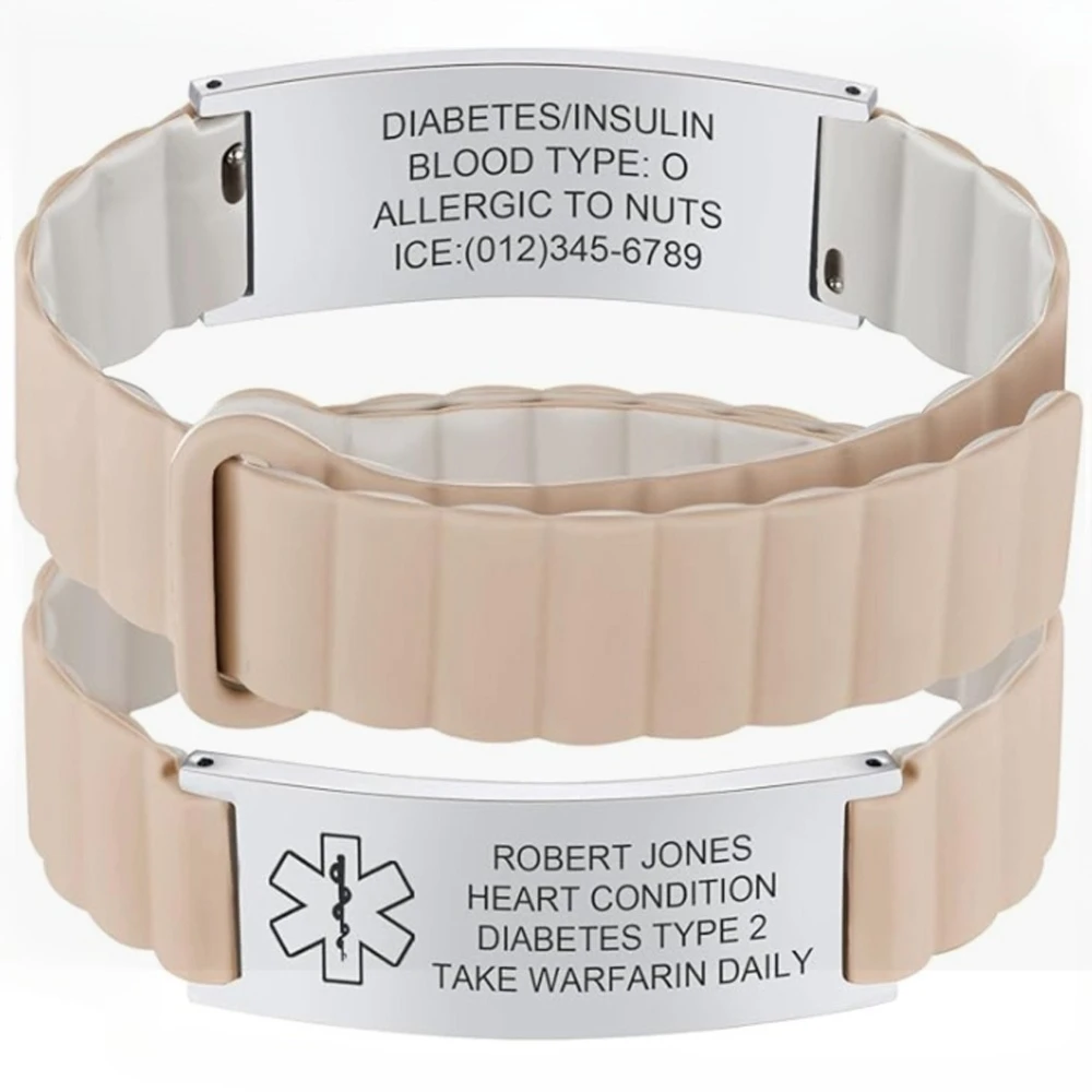 

Medical ID Bracelets Free Customized Carving Alarm Distress Bracelet Adjustable Motion Waterproof Diabetes Allergy Wristband