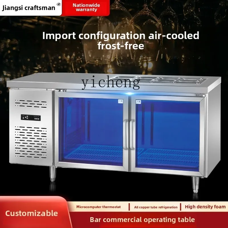 

ZK Commercial Refrigeration Blu-ray Workbench Refrigerated Cabinet Glass Door Fresh Display Beverage Cabinet
