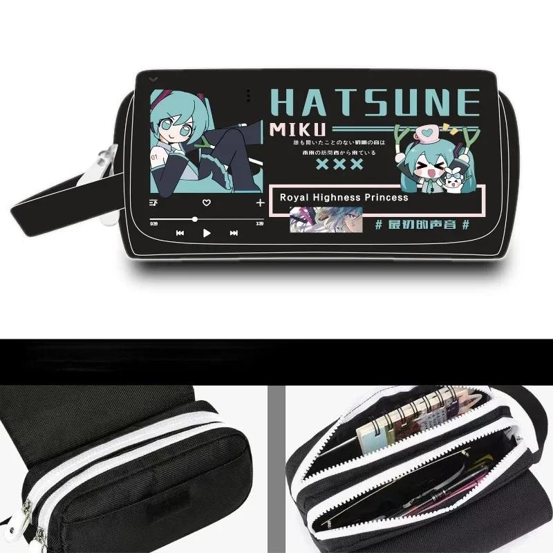 Hatsune Miku Pencil Pouch Anime Design Large Capacity Zippers Pencil Bag Kawaii Miku Stationery Cute Back To School Supplies