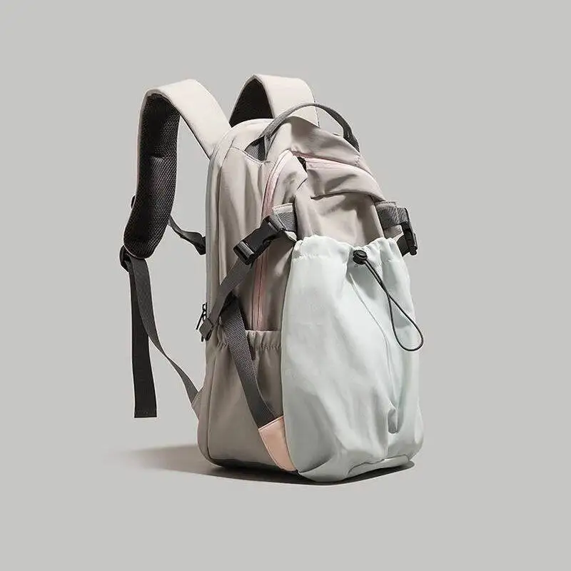 Fashion Nylon Backpack with Drawstring Side Pocket Adjustable Padded Straps for Outdoor Daily Use Large Capacity Shoulder Bag