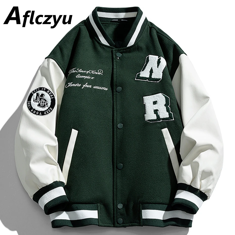 Winter Down Jackets Men Baseball Jacket Letter Embroidery Design Varsity Jacket Coat Male Sleeve Patchwork Coats