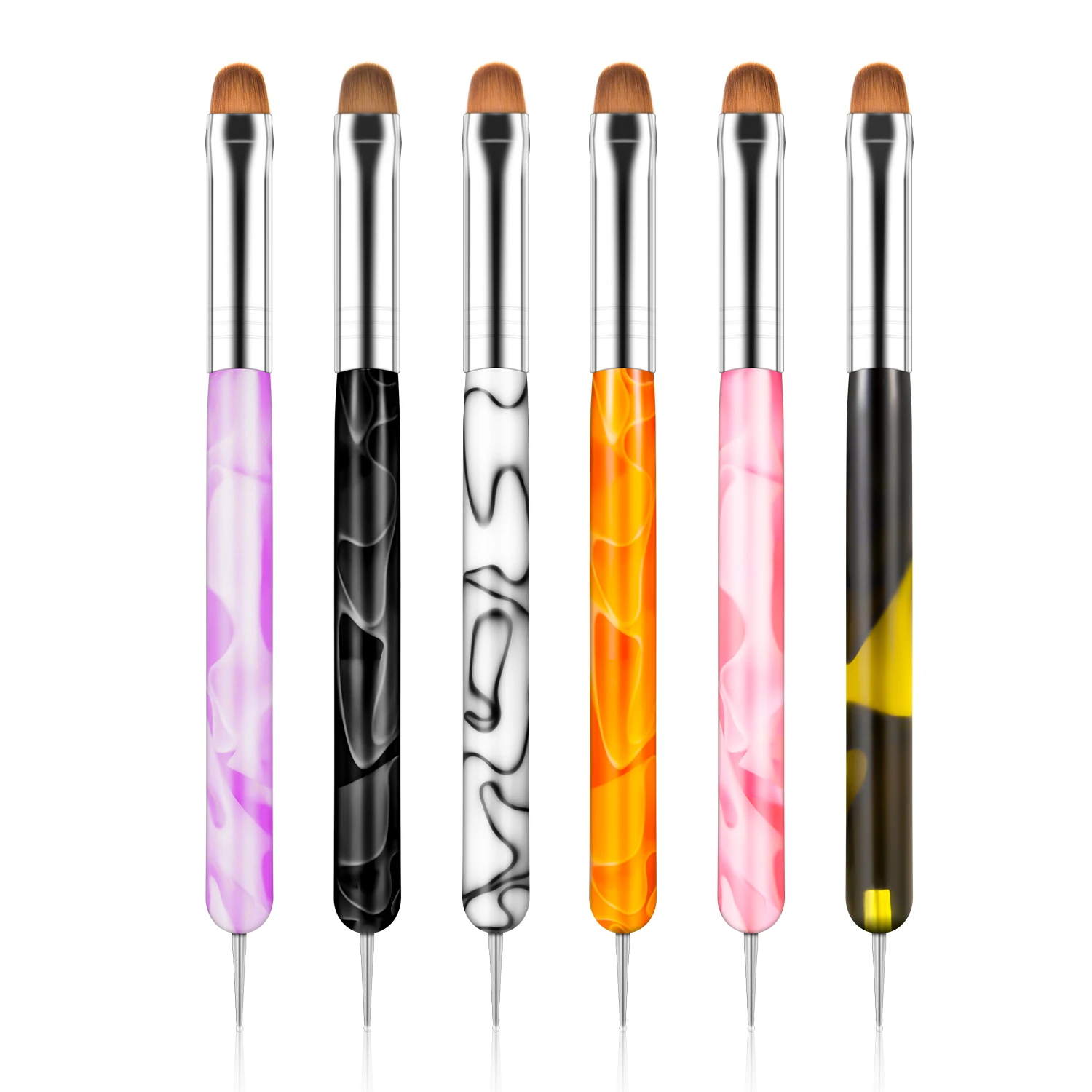 1/4/8PCS French Nail Art Brush Dual-Ended Nail Art Dotting Pen Acrylic Handle Drawing UV Gel Painting Brush For Nail Artistry