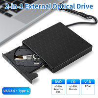USB3.0 Type-C 2 in 1 External DVD Burner CD RW Disk Drive Writer Burner Reader Player Optical Drives for Laptop Desktop Computer