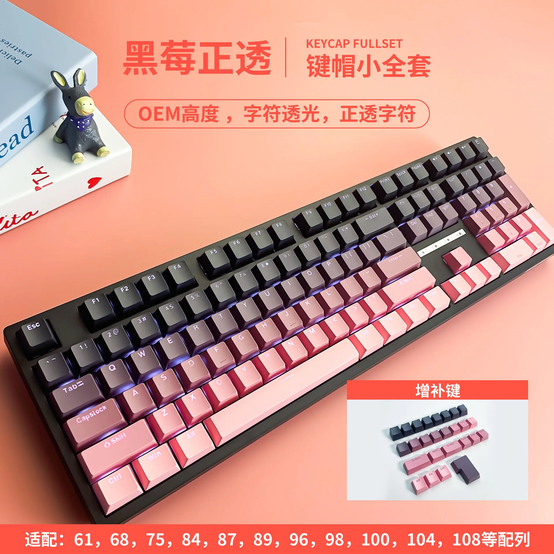 [Positive gradual change] Fog blue ivy blush dust lavender character transparent keycap mechanical keyboard universal