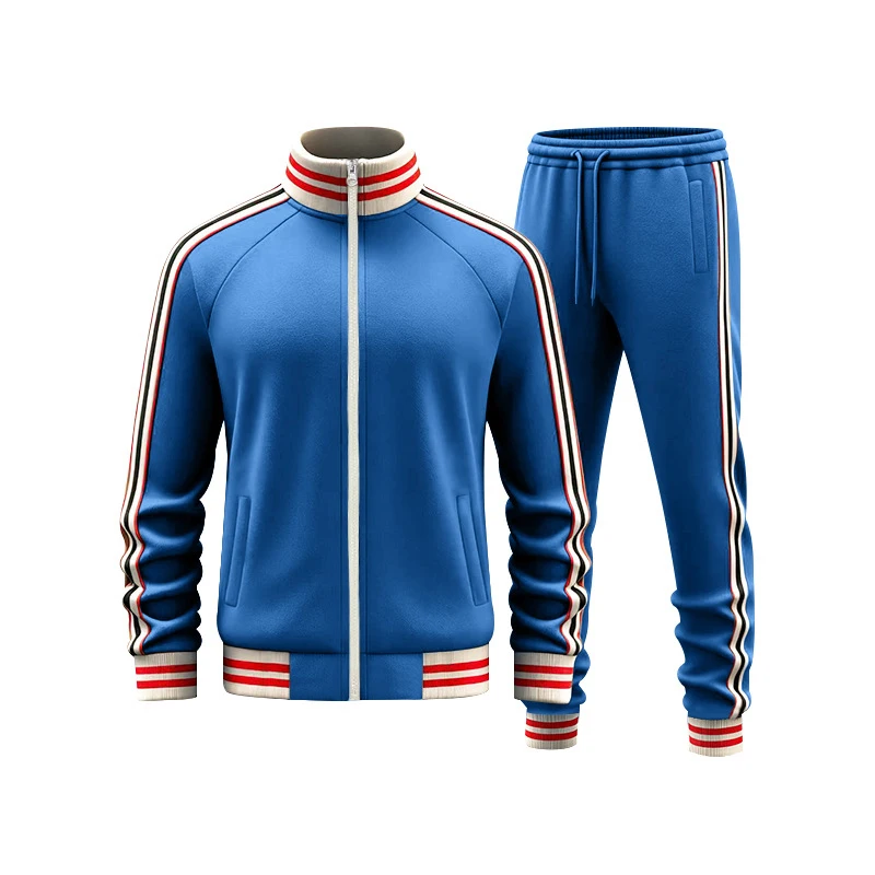 Autumn European and American fleece stand collar set, men's heavy loose design, simple trendy sports casual two-piece suit