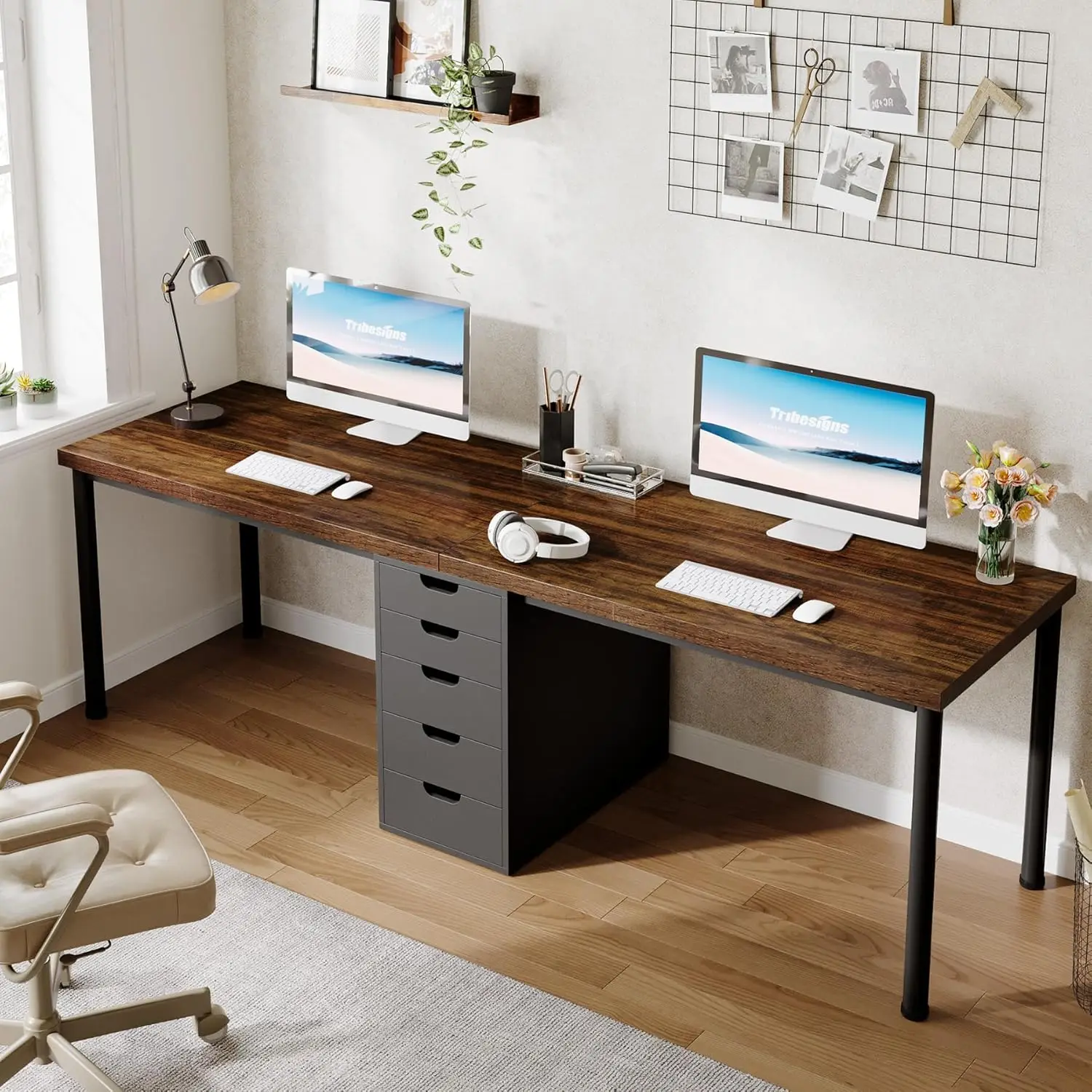 Tribesigns Two Person Computer Desk with 5 Drawers, 78.7 Inches Extra Long Double Office Desk, Modern Simple Double Computer Des