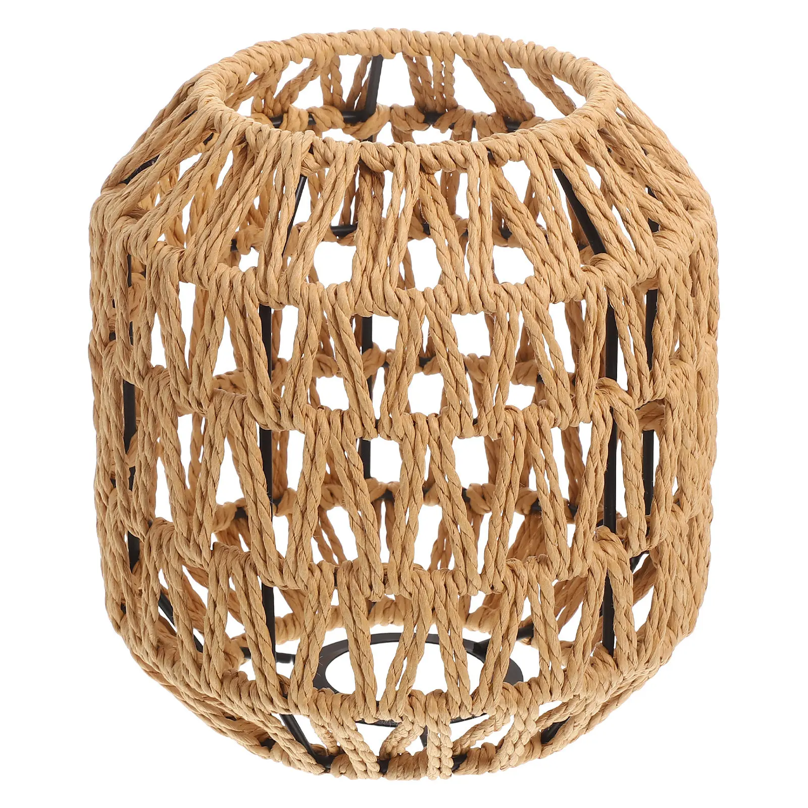 Handwoven Paper Rope and Iron Lampshade Boho Rustic Pendant Light Shade for Dining Room Hallway Cafe Ceiling Fixture Decorative