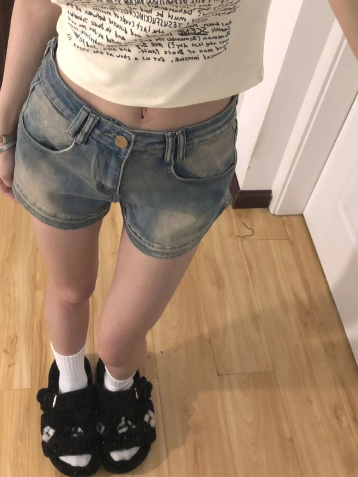 

Slimming High Waist Cotton Stretch Denim Shorts Straight Leg Thin Summer Hot Pants for Short Women American Retro Style