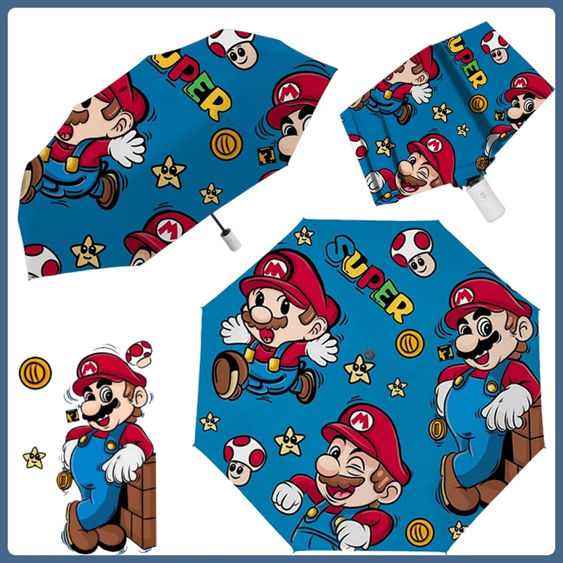 

Super Mario Bros Umbrella Cartoon Sunny Rain Dual-use Automatic Folding Umbrellas Portable Travel Sunscreen Sunshade Parasol